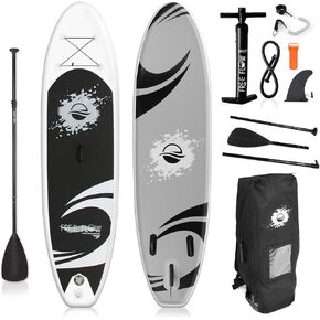 SereneLife Inflatable Stand Up Paddle Board (6 Inches Thick) with Premium SUP Accessories & Carry Bag | Wide Stance, Bottom Fin for Paddling, Surf Control, Non-Slip Deck | Youth & Adult Standing Boat