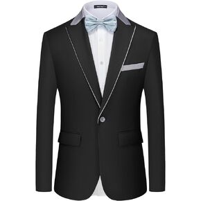 WEEN CHARM Mens Stylish Contrast Collar Blazer Slim Fit Suit Jacket Notch Lapel Casual Lightweight One Button Sport Coat