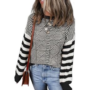 EVALESS Womens Striped Sweaters Fall Winter 2024 Trendy Fashion Cable Knit Pullover Sweater