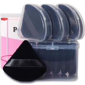 4 Pack Triangle Powder Puffs for Face Powder,Soft Velour Makeup Setting Powder Puff with Case,Black