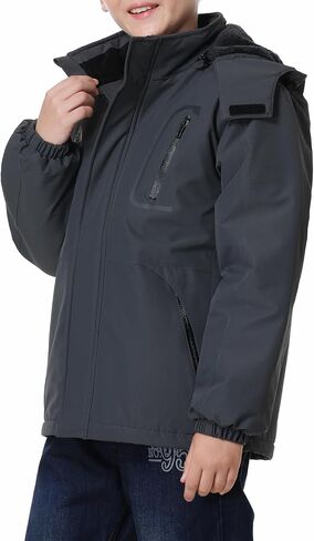 Kid's Ski Jacket Waterproof Winter Coat Boy's and Girl's Fleece Snowboarding Jackets with Detachable Hood in Saudi Arabia