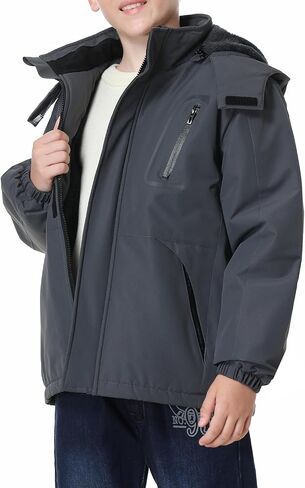 Kid's Ski Jacket Waterproof Winter Coat Boy's and Girl's Fleece Snowboarding Jackets with Detachable Hood in Saudi Arabia