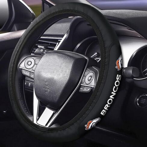 for Broncos Car Elasticity Retractable LeathSteering Wheel Cover Fit All Vehicle Steering Wheel Cover Accessory Gift Idea for Fans-Black in Saudi Arabia