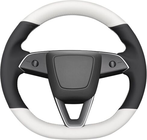 غطاء عجلة القيادة من الجلد الأبيض مخيط يدويًا من MEWANT لطراز تسلا S 2021-2023 / Model X 2021-2023 in Kuwait