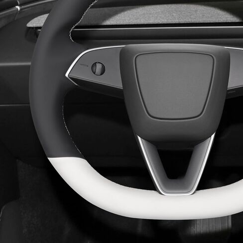 غطاء عجلة القيادة من الجلد الأبيض مخيط يدويًا من MEWANT لطراز تسلا S 2021-2023 / Model X 2021-2023 in Kuwait