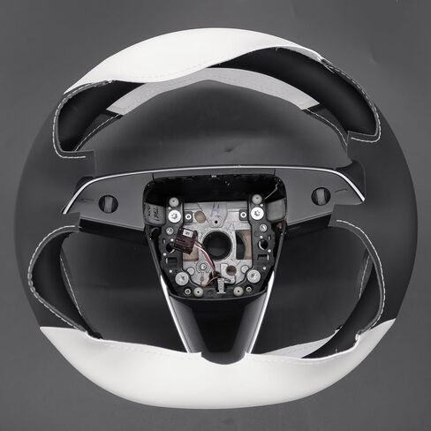 غطاء عجلة القيادة من الجلد الأبيض مخيط يدويًا من MEWANT لطراز تسلا S 2021-2023 / Model X 2021-2023 in Kuwait