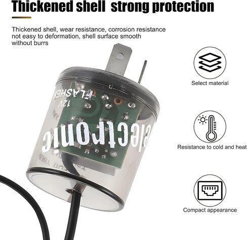 1 PC 2 Pin Car LED Flasher Relay with Wire, Waterproof 12V Vehicle Relay Replacement, Universal Durable Metal Automotive Turn Signal Light Relay for Truck SUV Car Motorcycle (Black) in Saudi Arabia
