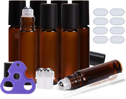 ULG 8-/48-Pack Essential Oil Roller Bottles 10ml, Cobalt Blue/Amber Glass Empty Bottles with Stainless Steel Roller Balls and Waterproof Labels, Roller Balls For Essential Oils in Saudi Arabia