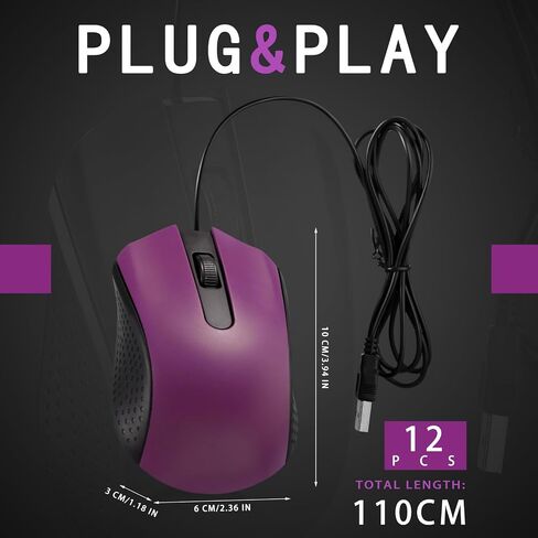 Hoteam 12 Pcs Wired Computer Mouse Bulk Cord USB Computer Mice Ergonomic Wired Mouse for Pcs, Computers, Laptops, Gaming Office School Home Supplies, Black in Saudi Arabia