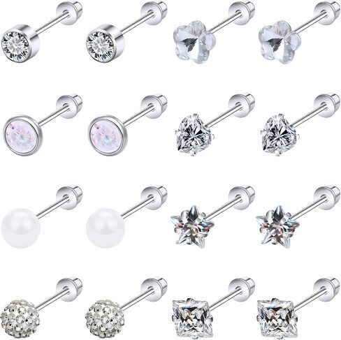Jenxnjsjo Stud Earrings for Women Hypoallergenic 20g Surgical Steel Safety Locking Screw Back In Post Diamond Studs Earrings for Sensitive Ears Nickel Free in Saudi Arabia