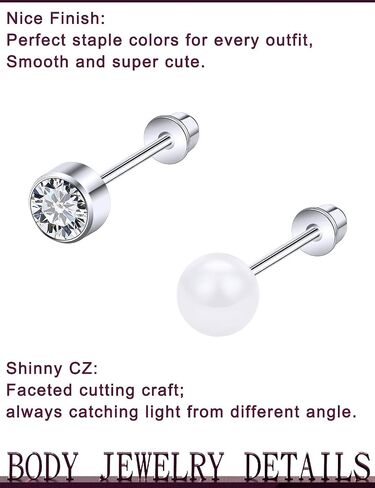 Jenxnjsjo Stud Earrings for Women Hypoallergenic 20g Surgical Steel Safety Locking Screw Back In Post Diamond Studs Earrings for Sensitive Ears Nickel Free in Saudi Arabia