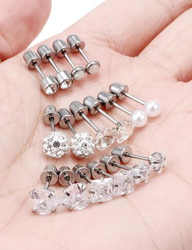 Jenxnjsjo Stud Earrings for Women Hypoallergenic 20g Surgical Steel Safety Locking Screw Back In Post Diamond Studs Earrings for Sensitive Ears Nickel Free in Saudi Arabia