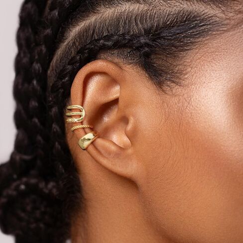 Dainty Small Ear Cuff for Women - Trendy 14K Gold Plated CZ Non Piercing Cartilage Earring Set Jewelry Gift in Saudi Arabia