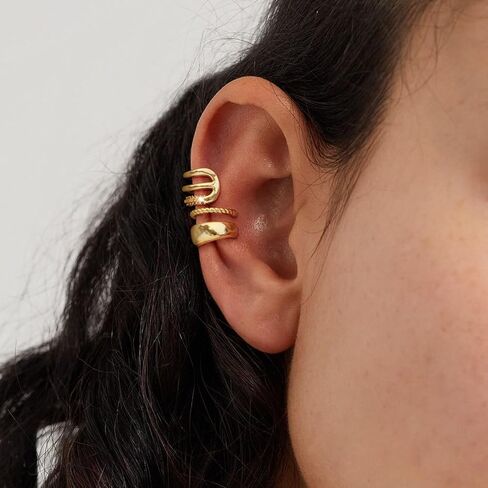 Dainty Small Ear Cuff for Women - Trendy 14K Gold Plated CZ Non Piercing Cartilage Earring Set Jewelry Gift in Saudi Arabia