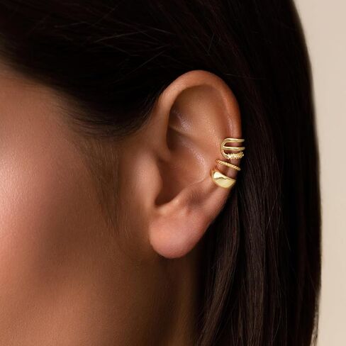 Dainty Small Ear Cuff for Women - Trendy 14K Gold Plated CZ Non Piercing Cartilage Earring Set Jewelry Gift in Saudi Arabia