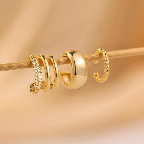 Dainty Small Ear Cuff for Women - Trendy 14K Gold Plated CZ Non Piercing Cartilage Earring Set Jewelry Gift in Saudi Arabia