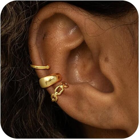Dainty Small Ear Cuff for Women - Trendy 14K Gold Plated CZ Non Piercing Cartilage Earring Set Jewelry Gift in Saudi Arabia