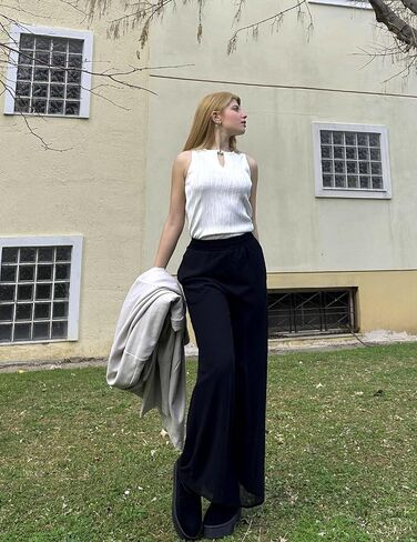 Palazzo Pants for Women Dressy Summer Casual Boho Chiffon Wide Leg Pants Elegant Flowy Beach Pants in Saudi Arabia