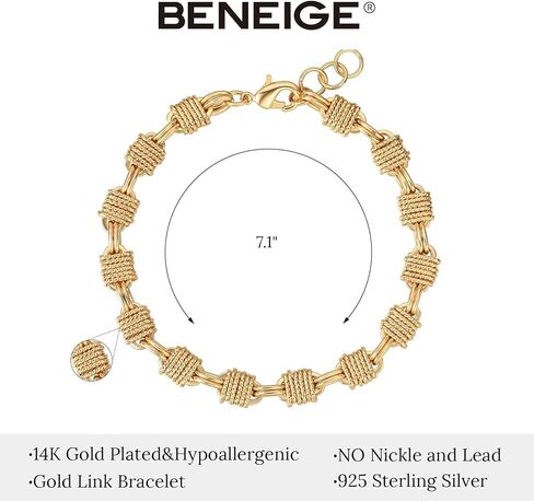 BENEIGE Women Bracelet 14K Gold Plated Paperclip Satellite Bead Ball Oval Cuba Cable Box Chain Daily Charm Layered Link Silver Bracelets Adjustable Jewelry in Saudi Arabia