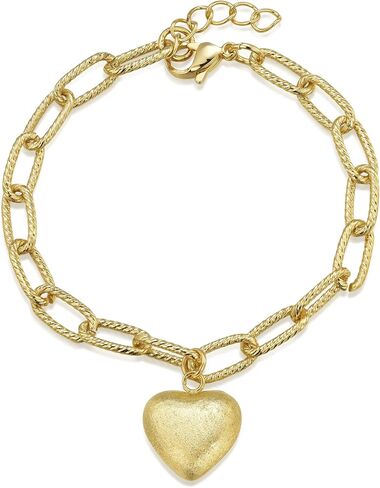 Heart Bracelet for Women 14K Gold Plated Stainless Steel Braided Link Chain With a Shiny or Brushed Heart Charm Bracelet in Saudi Arabia