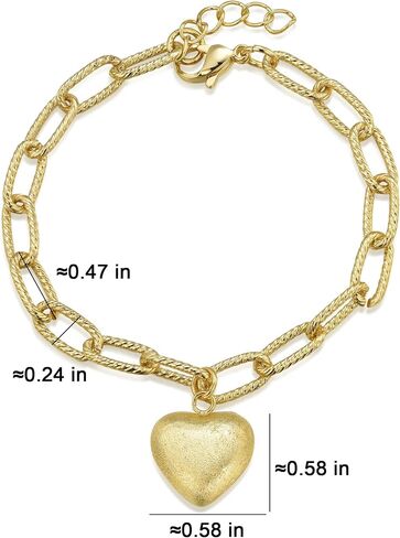 Heart Bracelet for Women 14K Gold Plated Stainless Steel Braided Link Chain With a Shiny or Brushed Heart Charm Bracelet in Saudi Arabia