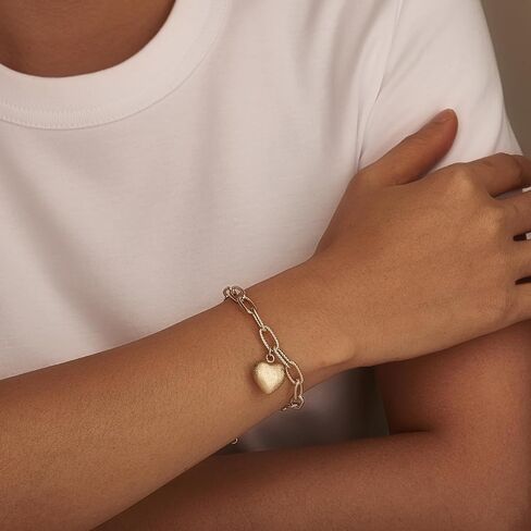 Heart Bracelet for Women 14K Gold Plated Stainless Steel Braided Link Chain With a Shiny or Brushed Heart Charm Bracelet in Saudi Arabia