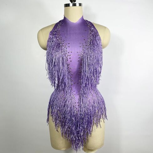 بدلة Tyian Sparkly Diamante Fringe Bodysuit المثيرة لأداء نادي أعياد الميلاد ونادي الرقص الجمباز لفريق Drag Queen Cosplay in Kuwait