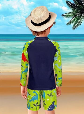 بدلة سباحة للأطفال الصغار على شكل ديناصور RashGuard - قميص للأطفال بأكمام طويلة وملابس سباحة مع قبعة مكونة من 3 قطع in Saudi Arabia