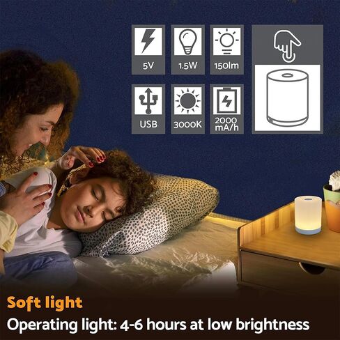 DAZZY DOT Rechargeable Baby Night Light, Dimmable Touch Nursery Lamp | 2600mAh battery, warm yellow glow, ABS material, USB-C charging, for breastfeeding, diaper changes, bedside, travel in Saudi Arabia