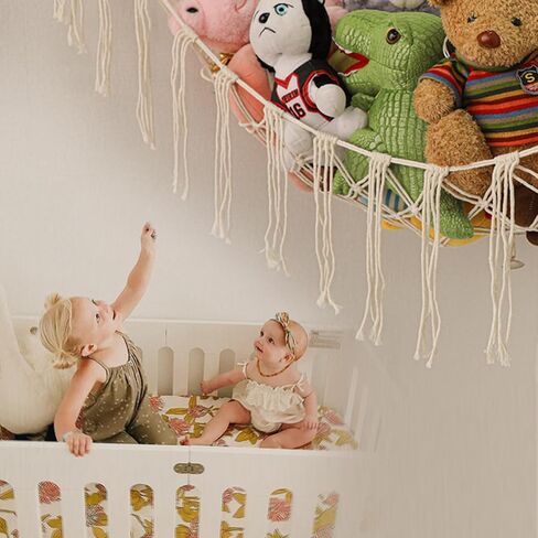 Stuffed Animal Hammock Corner, Hand-knitted Large Plushie Net Toy Hammock with Wooden Rings | Boho Cute Stuff Animal Storage for Nursery & Bedroom | Mesh Kids Toy Organizer Holder Nursery Room Decor in Kuwait