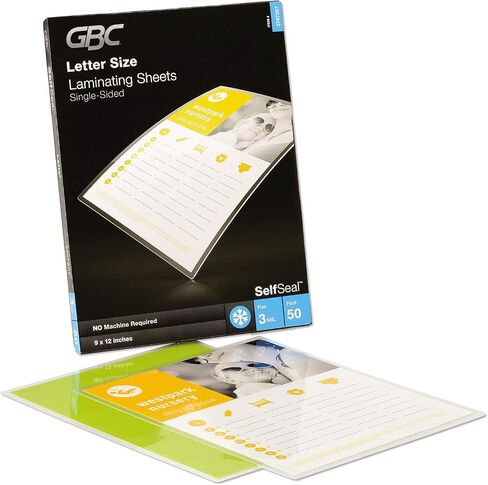 GBC Swingline Laminating Sheets, Self Adhesive Pouches, Letter Size, Glossy, 3 Mil, Self Seal, 50 Pack (3747307) in Kuwait