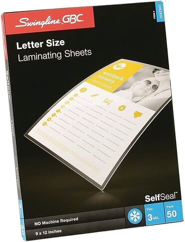 GBC Swingline Laminating Sheets, Self Adhesive Pouches, Letter Size, Glossy, 3 Mil, Self Seal, 50 Pack (3747307) in Kuwait
