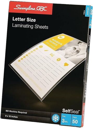 GBC Swingline Laminating Sheets, Self Adhesive Pouches, Letter Size, Glossy, 3 Mil, Self Seal, 50 Pack (3747307) in Kuwait