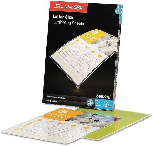 GBC Swingline Laminating Sheets, Self Adhesive Pouches, Letter Size, Glossy, 3 Mil, Self Seal, 50 Pack (3747307) in Kuwait
