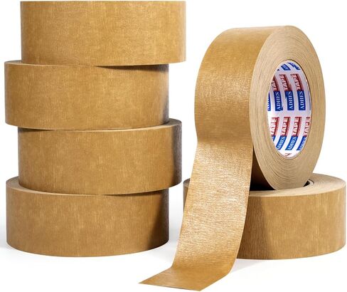 ADHES Reinforced Kraft Paper Tape, 7.5mil, 2 Inch x 55 Yards x 6 Rolls, Biodegradable Paper Packing Tape Writable & Uncoated Heavy Duty Brown Packing Tape for Shipping, Moving, Sealing in Saudi Arabia