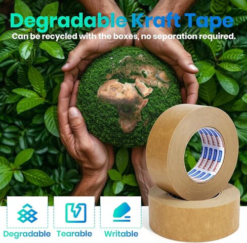 ADHES Reinforced Kraft Paper Tape, 7.5mil, 2 Inch x 55 Yards x 6 Rolls, Biodegradable Paper Packing Tape Writable & Uncoated Heavy Duty Brown Packing Tape for Shipping, Moving, Sealing in Saudi Arabia