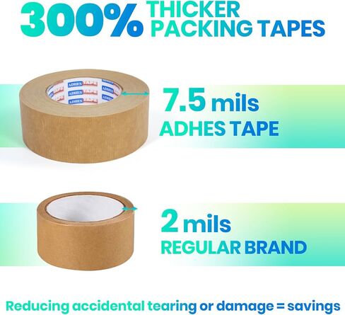 ADHES Reinforced Kraft Paper Tape, 7.5mil, 2 Inch x 55 Yards x 6 Rolls, Biodegradable Paper Packing Tape Writable & Uncoated Heavy Duty Brown Packing Tape for Shipping, Moving, Sealing in Saudi Arabia