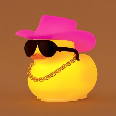 wonuu Yellow Rubber Duck with Light Glowing Rubber Ducks, Car Accessories Ornament Dashboard Decoration Home Decor with Sunglasses Necklace Cowboy Hat, Pink in Saudi Arabia