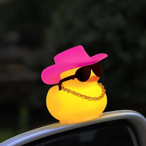 wonuu Yellow Rubber Duck with Light Glowing Rubber Ducks, Car Accessories Ornament Dashboard Decoration Home Decor with Sunglasses Necklace Cowboy Hat, Pink in Saudi Arabia