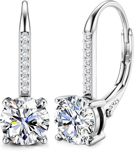 FIBO STEEL Moissanite Earrings for Women D Color Round Cut Lab Created Diamond Earrings 18K White Gold S925 Sterling Silver Drop Dangle Earrings Hypoallergenic 1.0ct-2.0ct Leverback in Saudi Arabia