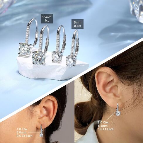 FIBO STEEL Moissanite Earrings for Women D Color Round Cut Lab Created Diamond Earrings 18K White Gold S925 Sterling Silver Drop Dangle Earrings Hypoallergenic 1.0ct-2.0ct Leverback in Saudi Arabia