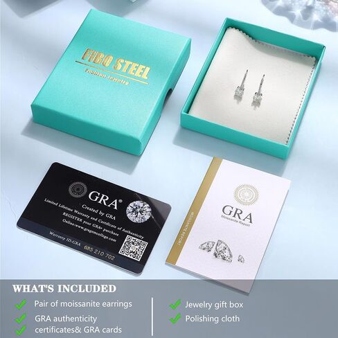 FIBO STEEL Moissanite Earrings for Women D Color Round Cut Lab Created Diamond Earrings 18K White Gold S925 Sterling Silver Drop Dangle Earrings Hypoallergenic 1.0ct-2.0ct Leverback in Saudi Arabia
