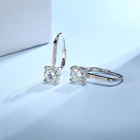 FIBO STEEL Moissanite Earrings for Women D Color Round Cut Lab Created Diamond Earrings 18K White Gold S925 Sterling Silver Drop Dangle Earrings Hypoallergenic 1.0ct-2.0ct Leverback in Saudi Arabia