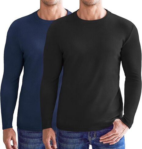 Ekouaer 2 Pack Mens Long Sleeve Shirts Crewneck Fleece Thermal Undershirts Midweight Sweatshirts Base Layer Pullover Tee Tops in Saudi Arabia