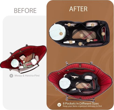 ملحق منظم محفظة من النايلون المقاوم للماء لـ LV Neverfull مع حقيبة بسحاب وحامل أكواب (أسود، MM، الجيل 2) in Kuwait