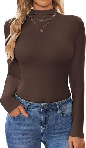 Ekouaer Turtleneck Shirt Women Long Sleeve Mock Neck Slim Fit Tops Thermal Base Layer Soft Lightweight Stretch Undershirts in Kuwait