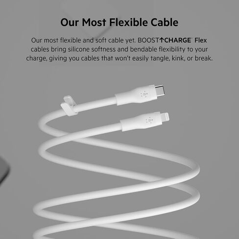 بلكن كيبل USB نوع C الى لايتنينج من السيليكون المرن من بوست تشارج (2 متر/6.6 قدم)، معتمد من ابل، توصيل طاقة سريع 20 واط لايفون 14/14 بلس، 13، 12، برو، ماكس، ميني، اس اي، ايباد والمزيد - ابيض in Saudi Arabia