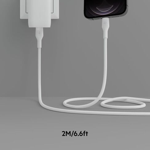 بلكن كيبل USB نوع C الى لايتنينج من السيليكون المرن من بوست تشارج (2 متر/6.6 قدم)، معتمد من ابل، توصيل طاقة سريع 20 واط لايفون 14/14 بلس، 13، 12، برو، ماكس، ميني، اس اي، ايباد والمزيد - ابيض in Saudi Arabia