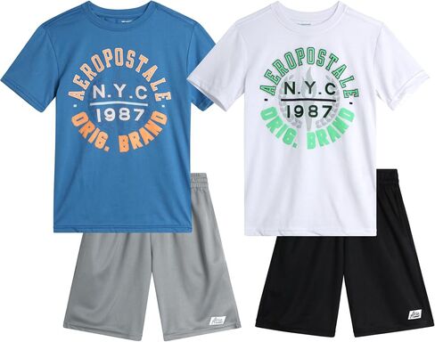 AEROPOSTALE Boys' Active Shorts Set - 4 Piece Short Sleeve T-Shirt and Mesh Gym Shorts - Activewear Outfit for Boys (4-12) in Saudi Arabia