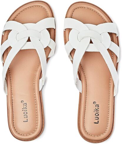 Luoika Women's Wide Width Flat Slides Sandals. | Wide Width, Slip-on, Lightweight, Comfort, Casual, Traveling, Daily Wear, Dress, Summer Beach Shoes in Saudi Arabia